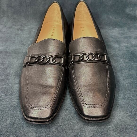 WIRTH Made in Brazil Women’s Black Leather Loafers with Chain Detail size 10.5 - Picture 1 of 1